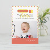 Hot Dog Red & Yellow Birthday Foto Danke Karte (Stehend Vorderseite)