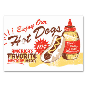 Hot Dog Retro-Tischkarte ANPASSBAR Tischnummer
