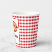 Hot Dog Snack auf Red Gingham Happy Birthday Pappbecher (Links)