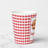 Hot Dog Snack auf Red Gingham Happy Birthday Pappbecher (Rechts)