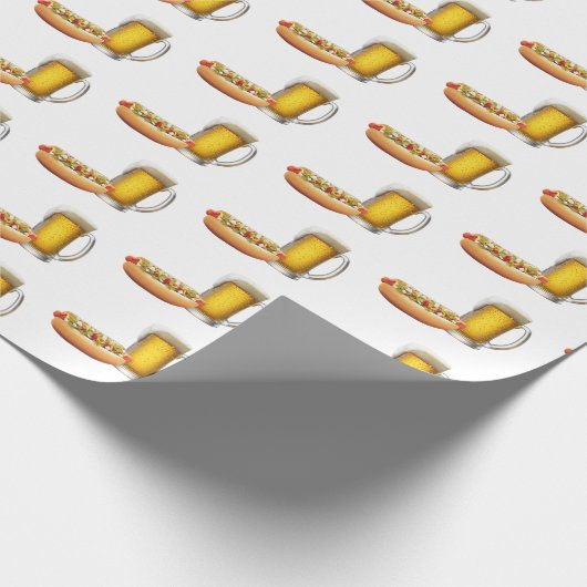 Hot Dog und Bier auf Weiß Geschenkpapier (Ecke)