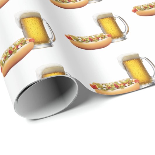 Hot Dog und Bier auf Weiß Geschenkpapier (Rolleneckpunkt)