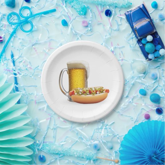 Hot Dog und Bier auf Weiß Pappteller (Party)