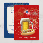 Hot Dog und Bier mit Feuerwerk und Fahne Einladung (Vorne/Hinten)