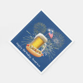 Hot Dog und Bier mit Feuerwerk und Fahne Serviette (Ecke)