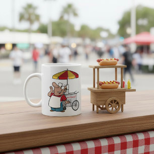 Hot-Dog-Wagen-Verkäufer Straßenverkäufer Kaffeetasse