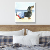 Hot Dog | Welpe im Schwimmbecken Leinwanddruck (Insitu (Schlafzimmer))