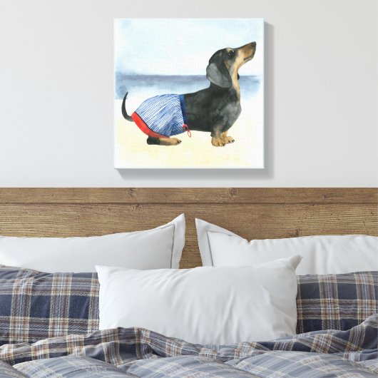Hot Dog | Welpe im Schwimmbecken Leinwanddruck (Insitu (Schlafzimmer))