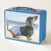 Hot Dog | Welpe im Schwimmbecken Metall Brotdose (Rückseite)