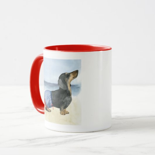 Hot Dog | Welpe im Schwimmbecken Tasse (Vorderseite Links)