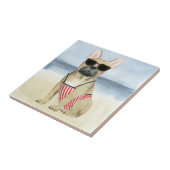 Hot Dog | Welpe in Sonnenbrille am Strand Fliese (Seite)