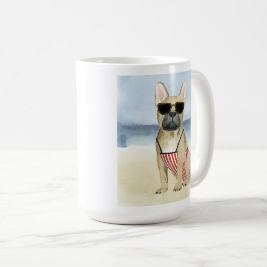 Hot Dog | Welpe in Sonnenbrille am Strand Kaffeetasse (VorderseiteRechts)