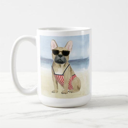 Hot Dog | Welpe in Sonnenbrille am Strand Kaffeetasse (Links)