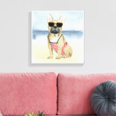 Hot Dog | Welpe in Sonnenbrille am Strand Leinwanddruck (Insitu (Wohnzimmer))