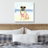 Hot Dog | Welpe in Sonnenbrille am Strand Leinwanddruck (Insitu (Schlafzimmer))
