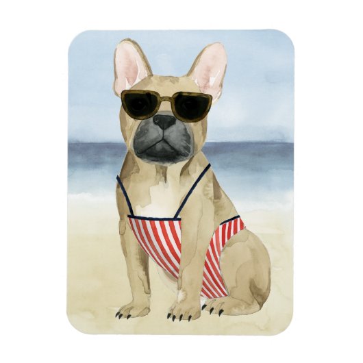 Hot Dog | Welpe in Sonnenbrille am Strand Magnet (Vertikal)