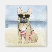 Hot Dog | Welpe in Sonnenbrille am Strand Magnet (Vorne)