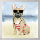Hot Dog | Welpe in Sonnenbrille am Strand Poster (Vorne)