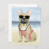 Hot Dog | Welpe in Sonnenbrille am Strand Postkarte (Vorne/Hinten)
