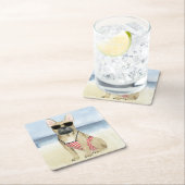 Hot Dog | Welpe in Sonnenbrille am Strand Rechteckiger Pappuntersetzer (Vor Ort)