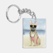 Hot Dog | Welpe in Sonnenbrille am Strand Schlüsselanhänger (Vorderseite links)