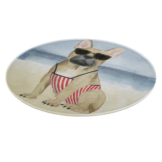 Hot Dog | Welpe in Sonnenbrille am Strand Schneidebrett (Ecke)