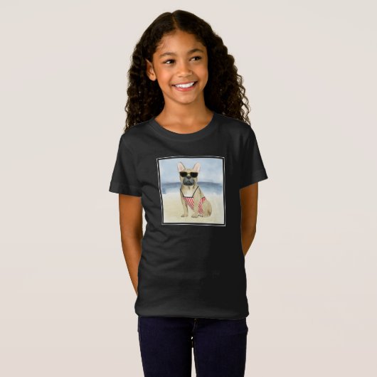 Hot Dog | Welpe in Sonnenbrille am Strand T-Shirt (Vorne ganz)