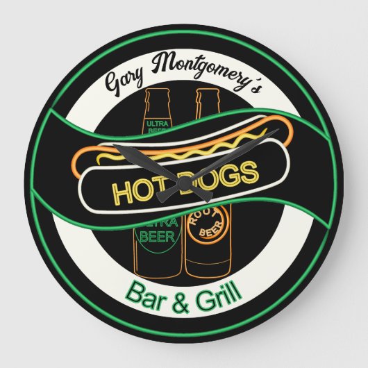 Hot Dogs & Ber Bar & Grill Wall Clock Große Wanduhr (Vorderseite)