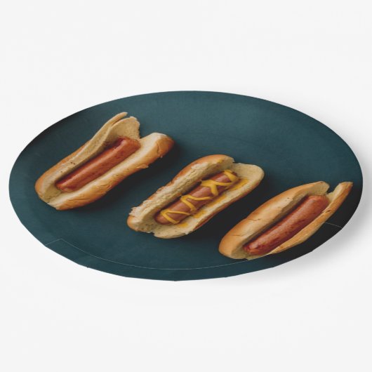 Hot Dogs und Buns Pappteller (Schrägansicht)