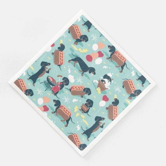 Hot dogs und Limonade Summer Dackel Serviette (Ecke)