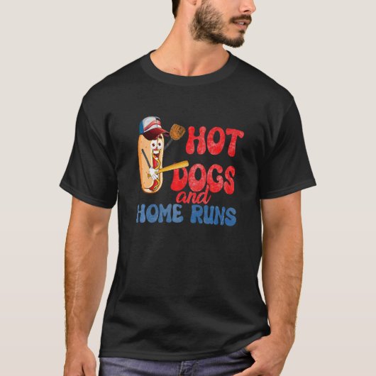 Hot Dogs und Zuhause Runs Hotdog-Baseball-Touchdow T-Shirt (Vorderseite)