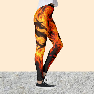 Hot Dragon Feuer Orange Flammen auf Schwarz, Fraue Leggings