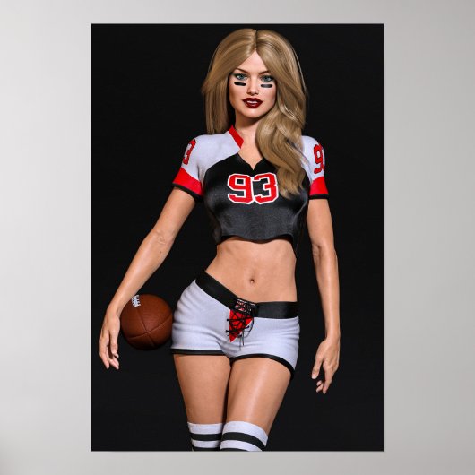 Hot Female Football Player Against Black Poster (Vorne)