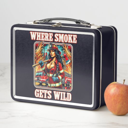 Hot Firefighter Button-Up Girl - Bold & Fiery Metall Brotdose (Beispiel)