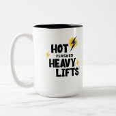 Hot Flashes. Heavy Lifts Coffee  Zweifarbige Tasse (Links)