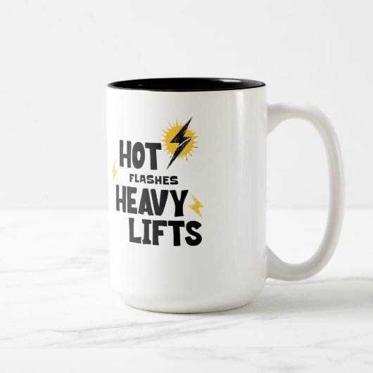 Hot Flashes. Heavy Lifts Coffee  Zweifarbige Tasse (Rechts)