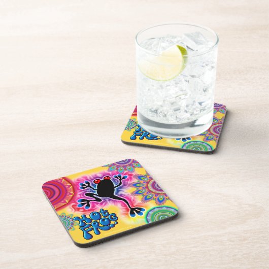 Hot Frog Surf Boho Psychedelic Untersetzer gelb. (Rechte Seite)