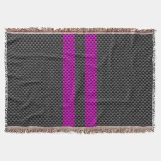 Hot Fuchsia Pink Racing Stripes Carbon Fibre Style Decke (Vorderseite)