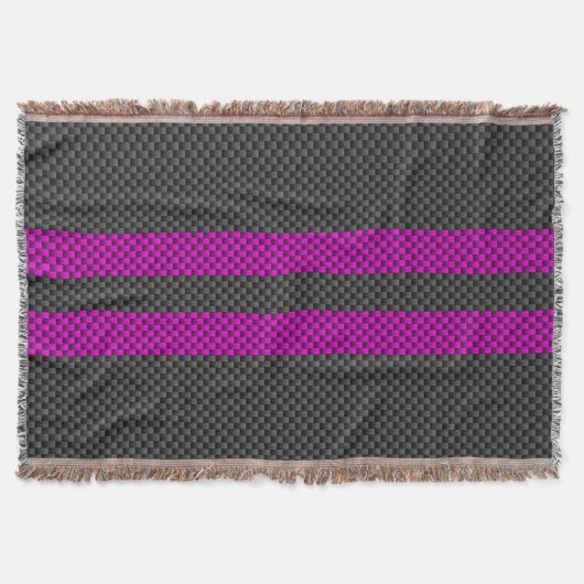 Hot Fuchsia Pink Racing Stripes Carbon Fibre Style Decke (Vorderseite)