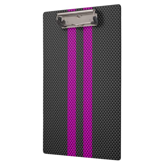 Hot Fuchsia Pink Racing Stripes Carbon Fibre Style Klemmbrett (Links)