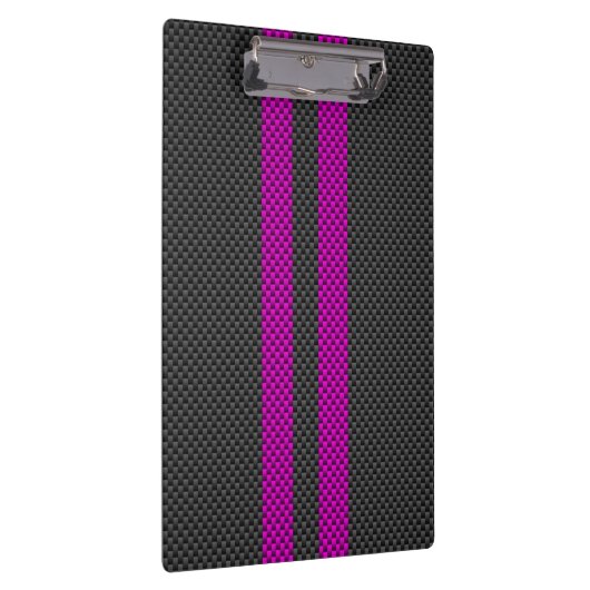 Hot Fuchsia Pink Racing Stripes Carbon Fibre Style Klemmbrett (Rechts)