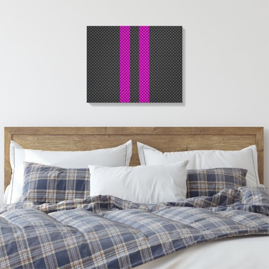 Hot Fuchsia Pink Racing Stripes Carbon Fibre Style Leinwanddruck (Insitu (Schlafzimmer))
