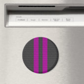 Hot Fuchsia Pink Racing Stripes Carbon Fibre Style Magnet (In Situ (Geschirrspüler))