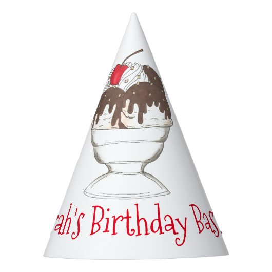 Hot Fudge Ice Cream Sundae Personalisiert Geburtst Partyhütchen (Vorderseite)