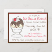 Hot Fudge Sundae Ice Cream Social Birthday Party Einladungspostkarte (Vorne/Hinten)