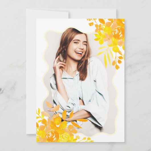 Hot gelb, gewellter Rahmen boho blumensüß 16 Einladung (Rückseite)