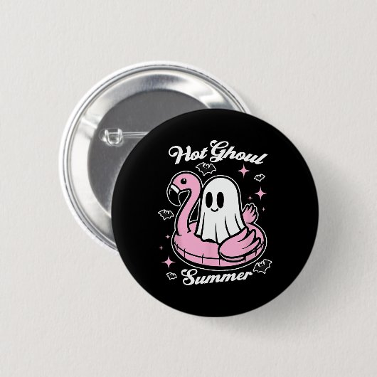 Hot Ghoul Summer Flamingo Ghost Summerween Button (Vorne & Hinten)
