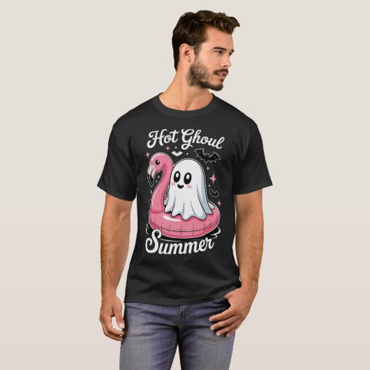 Hot Ghoul Summer Flamingo Ghost Summerween T-Shirt (Vorne ganz)