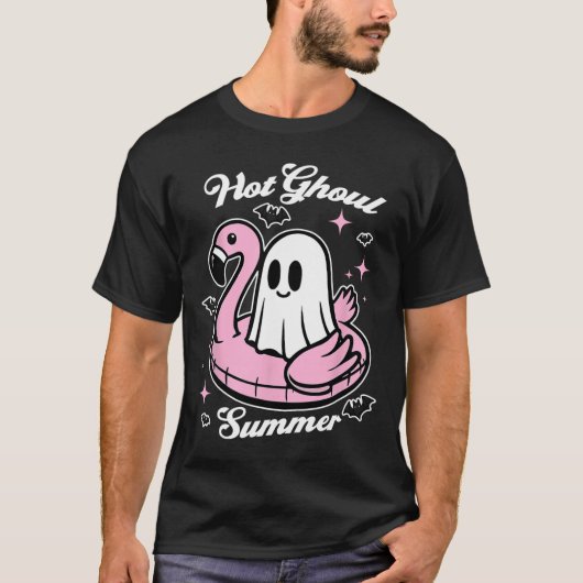 Hot Ghoul Summer Flamingo Ghost Summerween T-Shirt (Vorderseite)