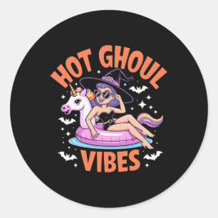 Hot Ghoul Vibes Funny Witch Spooky SommerHallowee Runder Aufkleber